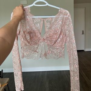 Victorias Secret Sheer Sparkle Lace Top with built in bralette